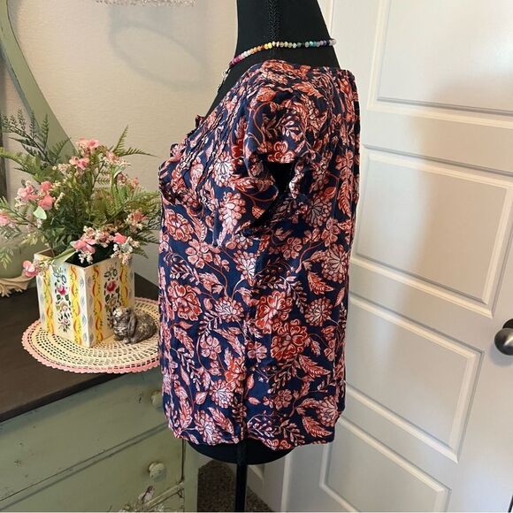 Old Navy Blue Coral Paisley Floral Flutter Ruffle Sleeve Boho Blouse Sz XS - Picture 4 of 10
